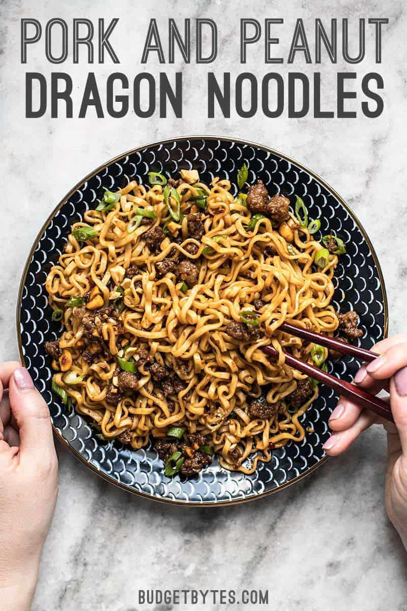 Sweet, salty, rich, and crunchy, these Pork and Peanut Dragon Noodles hit all the bases. It’s fast, easy comfort food for busy nights! BudgetBytes.com