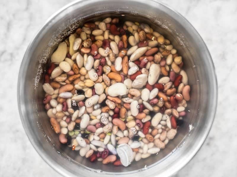 Soaked 15 bean mix in a large bowl of water
