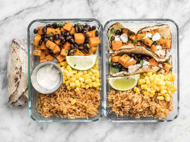 Two Sweet Potato Taco Meal Prep containers