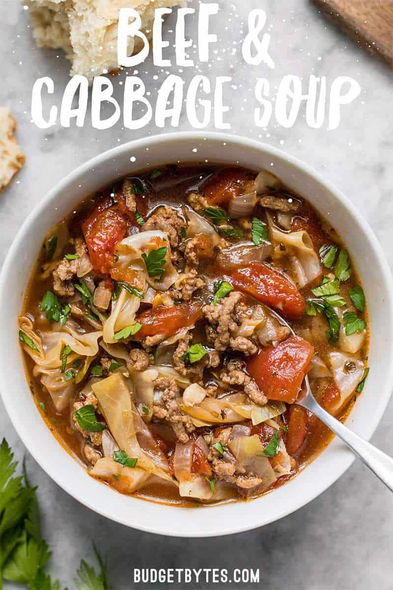 Light but filling, this Beef and Cabbage Soup will fill you up without weighing you down, and will keep you warm from the inside out. Budgetbytes.com