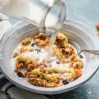 This Carrot Cake Baked Oatmeal is packed with good-for-you carrots, only a little sugar, and pops of sweetness from raisins and a cheesecake-inspired topping. BudgetBytes.com