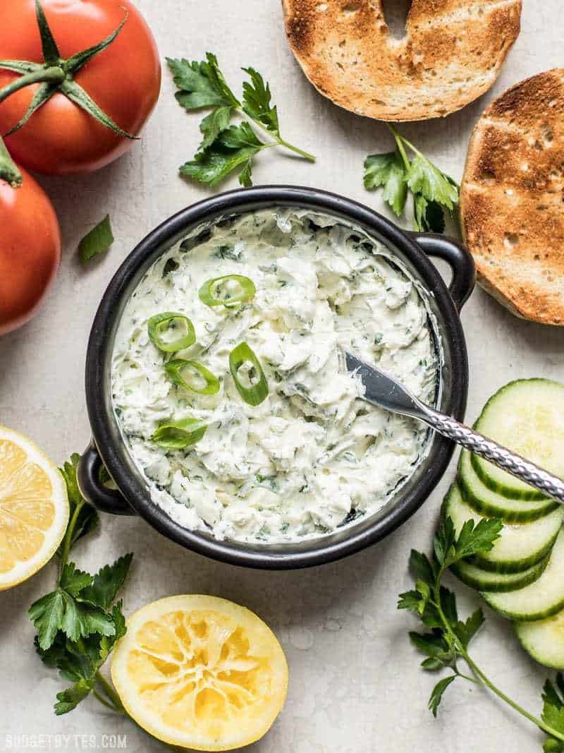 This tangy, herb-infused Scallion Herb Cream Cheese Spread is perfect for sandwiches, wraps, or even snacking on fresh vegetables. BudgetBytes.com