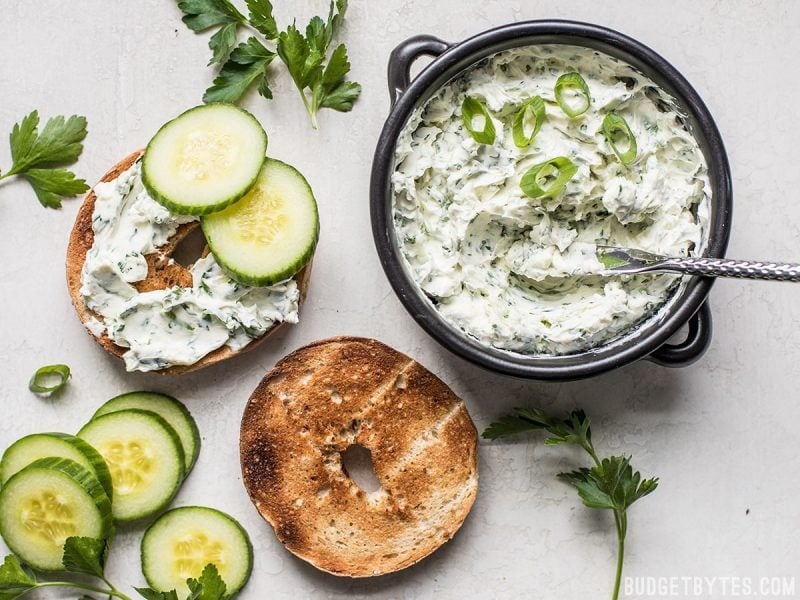 This tangy, herb-infused Scallion Herb Cream Cheese Spread is perfect for sandwiches, wraps, or even snacking on fresh vegetables. BudgetBytes.com