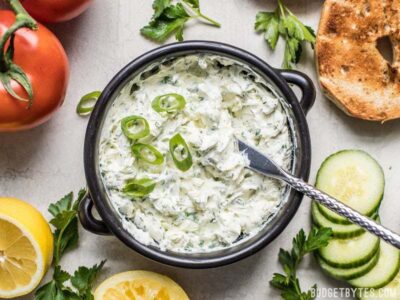 This tangy, herb-infused Scallion Herb Cream Cheese Spread is perfect for sandwiches, wraps, or even snacking on fresh vegetables. BudgetBytes.com