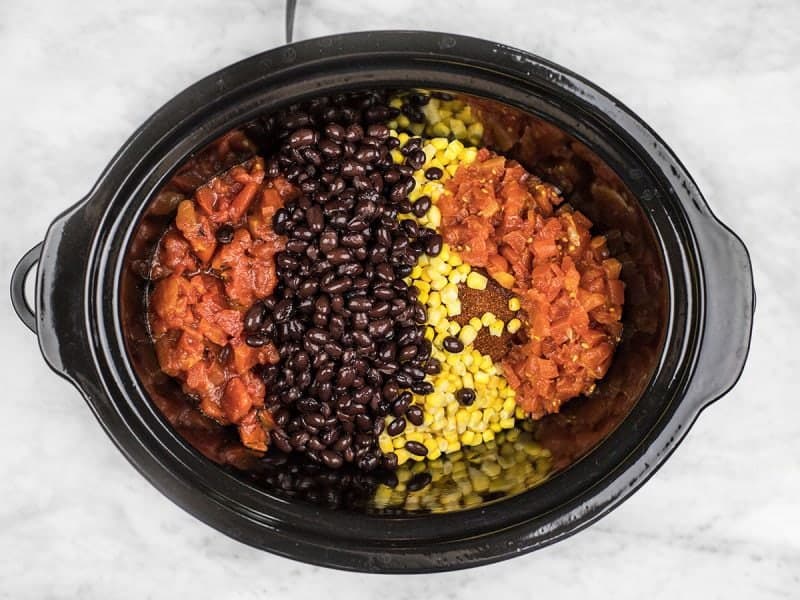 Corn Black Beans and Tomatoes in slow cooker