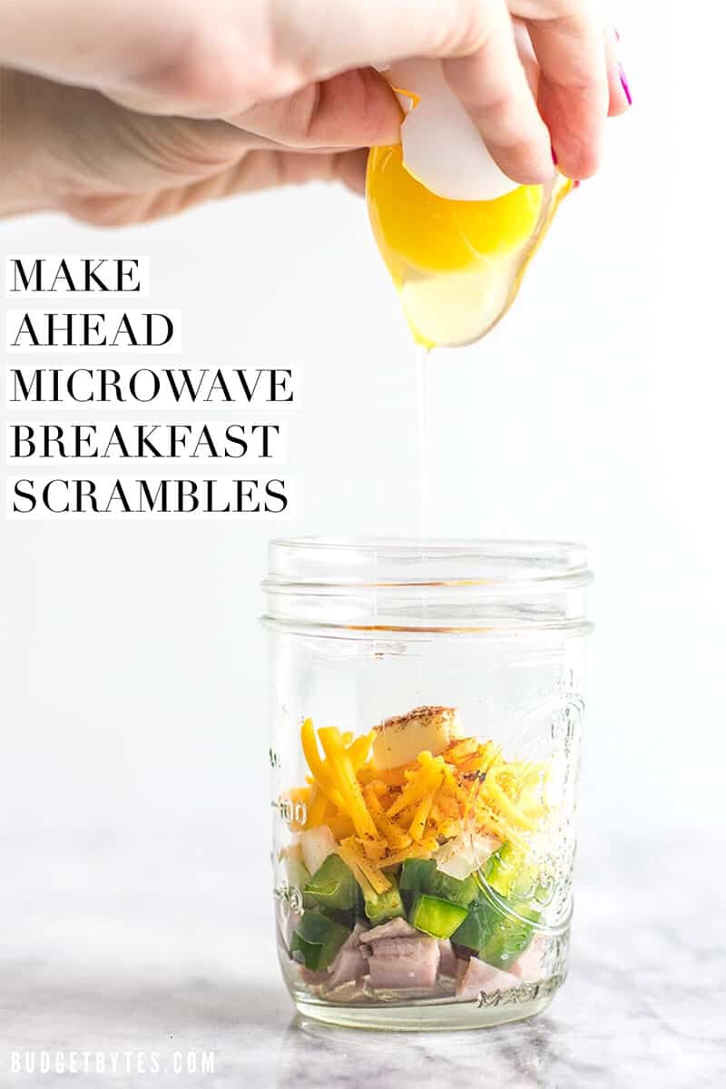 Make Ahead Microwave Breakfast Scrambles are the way to have a fast, easy, and healthy breakfast when you’re short on time! BudgetBytes.com