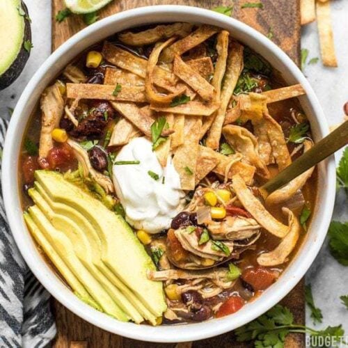 This Slow Cooker Chicken Tortilla Soup offers a deep, comforting, smoky flavor with simple ingredients and minimal effort. BudgetBytes.com