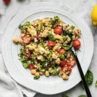 This Spinach Chickpea and Quinoa Salad is an awesome base to build meals throughout the week and it holds up extremely well in the fridge, so you can eat better with less effort. BudgetBytes.com