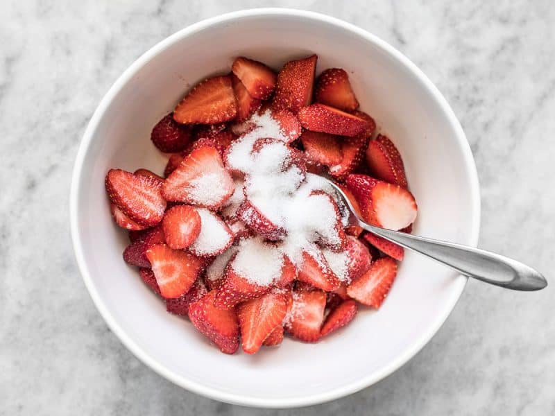 Sugar and Strawberries in a bowl