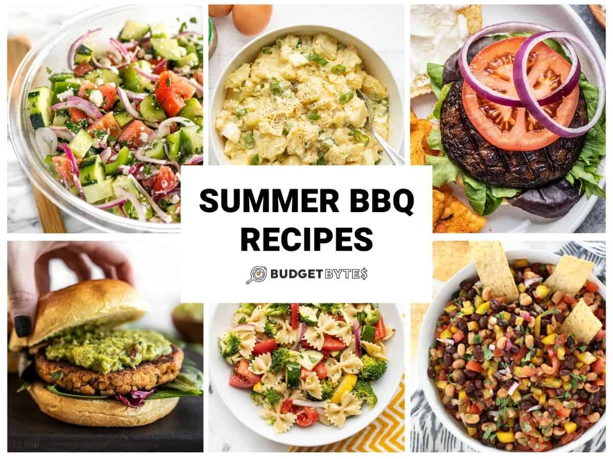 Collage of recipes for summer bbqs with title text in the center.
