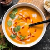 You only need a few ingredients to make this light and satisfying Thai Coconut Curry Carrot Soup. It’s a creamy, a little sweet, a little spicy, and a lot of delicious. BudgetBytes.com