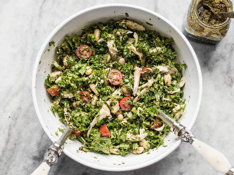 Finished Kale White Bean and Pesto Salad