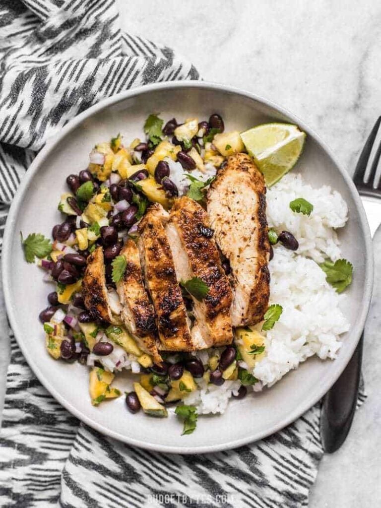 Jerk Chicken with Pineapple Black Bean Salsa Budget Bytes