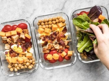 Layer lettuce on top of Cobb Salad Meal Prep