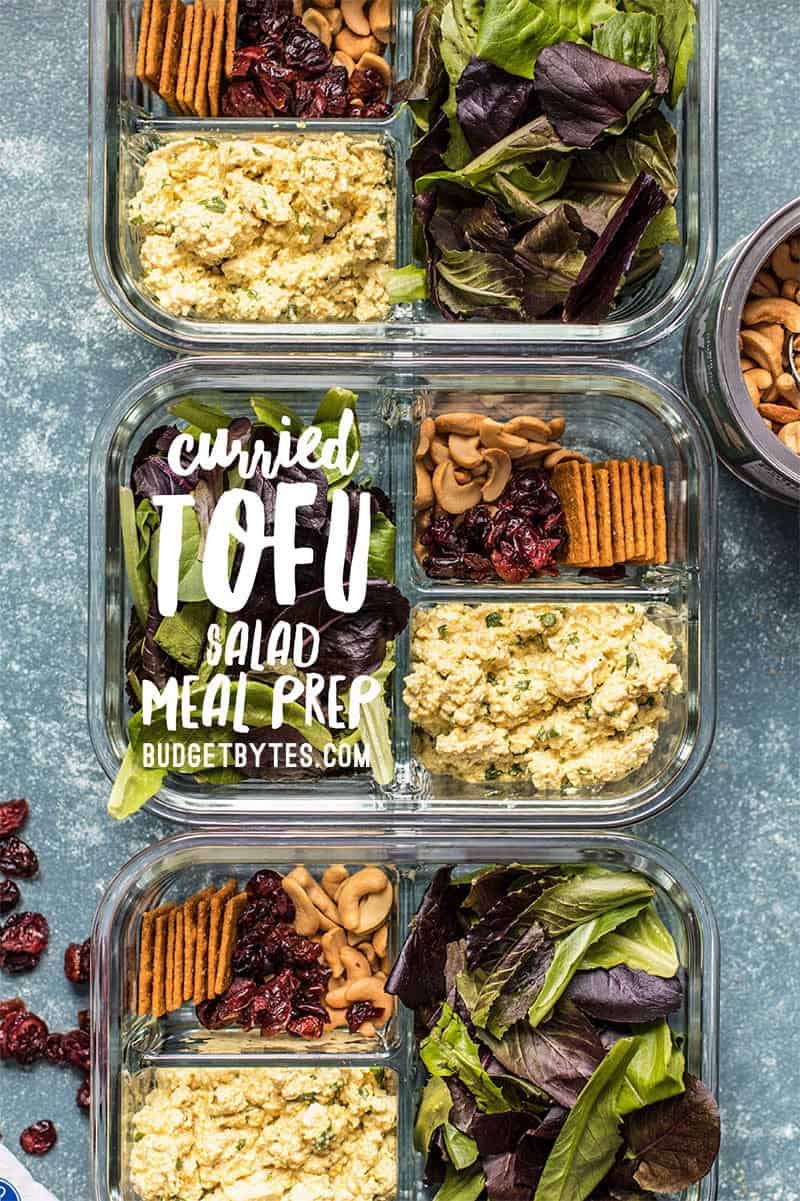 Light, filling, full of texture and flavor, this no-reheat Curried Tofu Salad Meal Prep is the perfect make-ahead lunch for summer! Budgetbytes.com