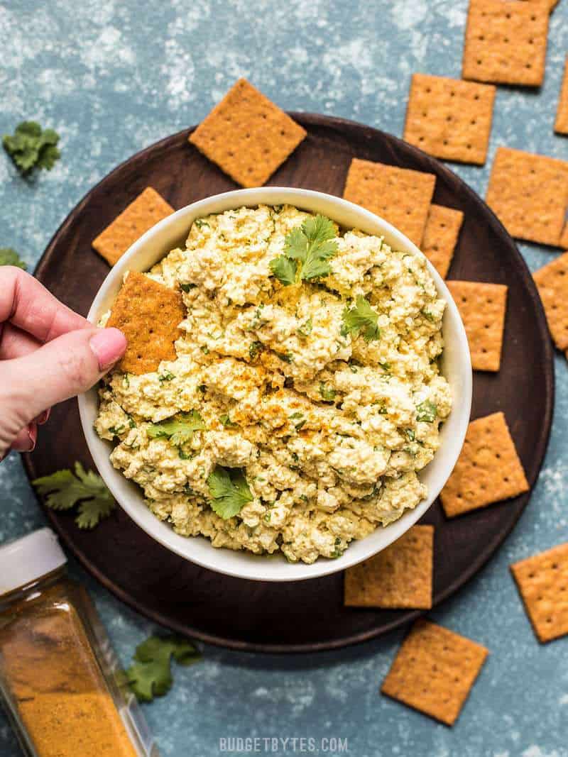 curried tofu salad with crackers