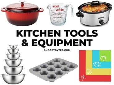 Collage of different kitchen tools with title text in the center.