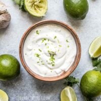 This tangy, creamy, fresh, and garlicky Lime Crema is the key to taking your tacos, nachos, salads, and more to the next level. Budgetbytes.com