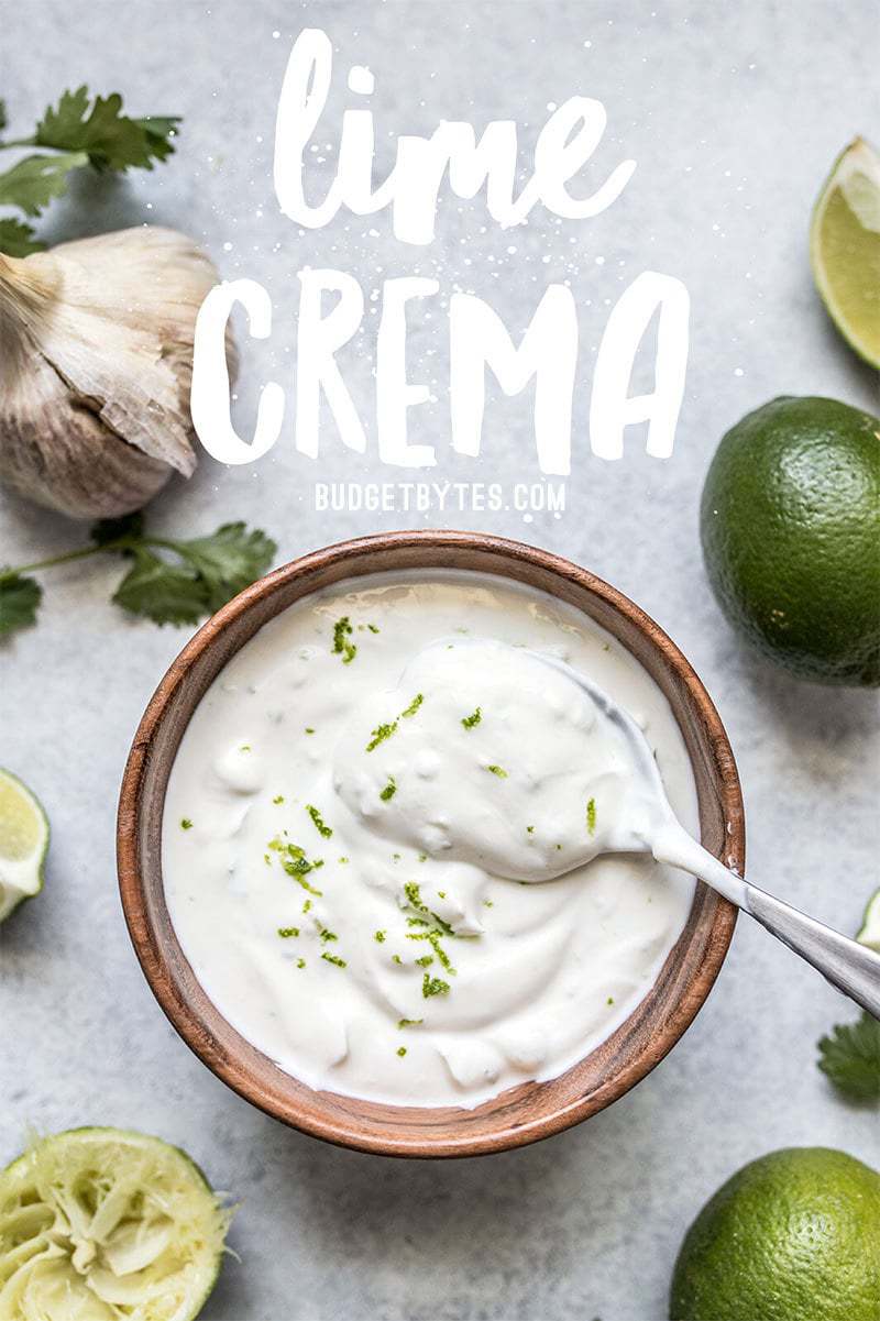 This tangy, creamy, fresh, and garlicky Lime Cream is the key to taking your tacos, nachos, salads, and more to the next level. Budgetbytes.com