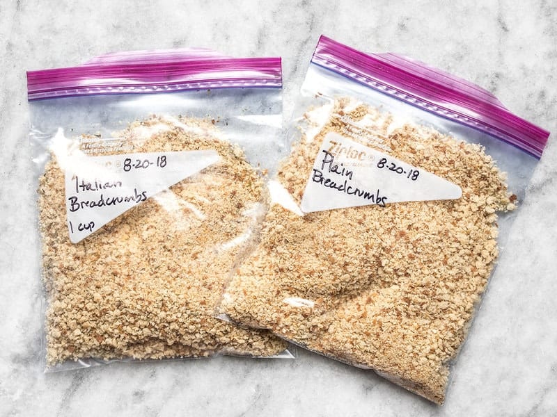 Two flavors of Breadcrumbs in freezer bags