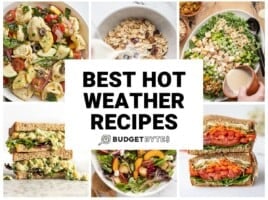 Collage of hot weather recipe photographs with title text in the center.