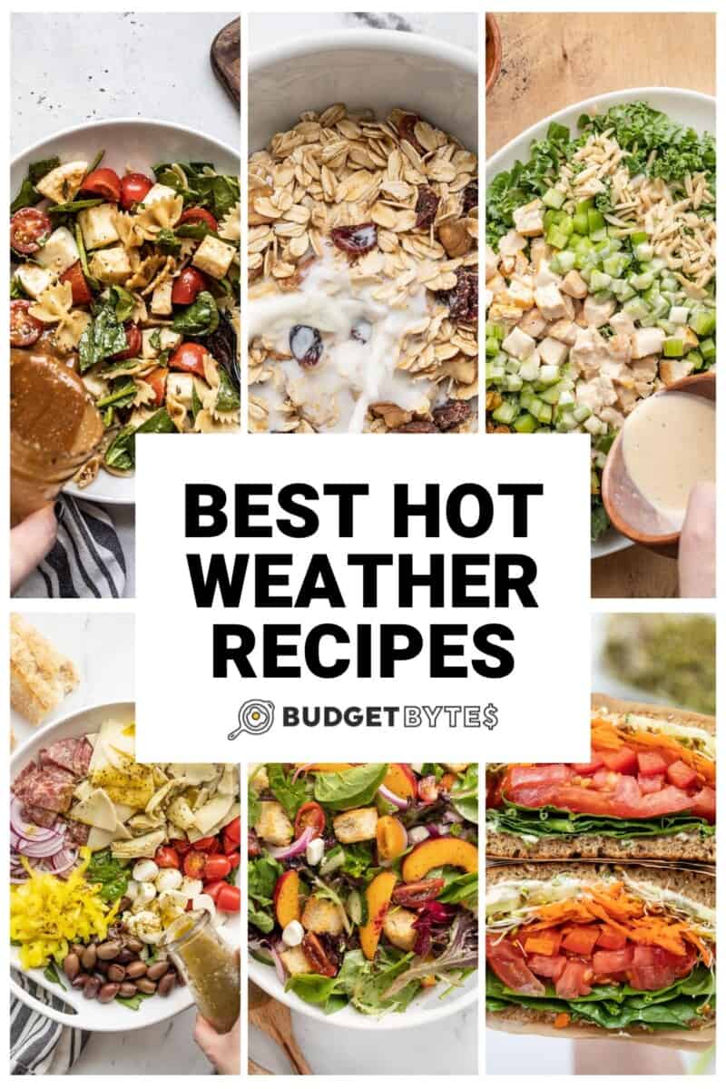 Collage of hot weather recipe images with title text in the center.