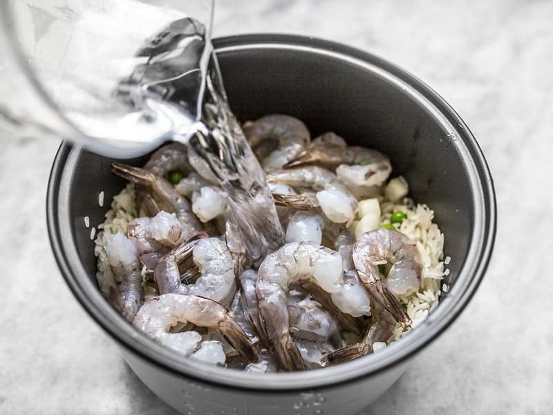 Add Shrimp and Water to Rice Cooker