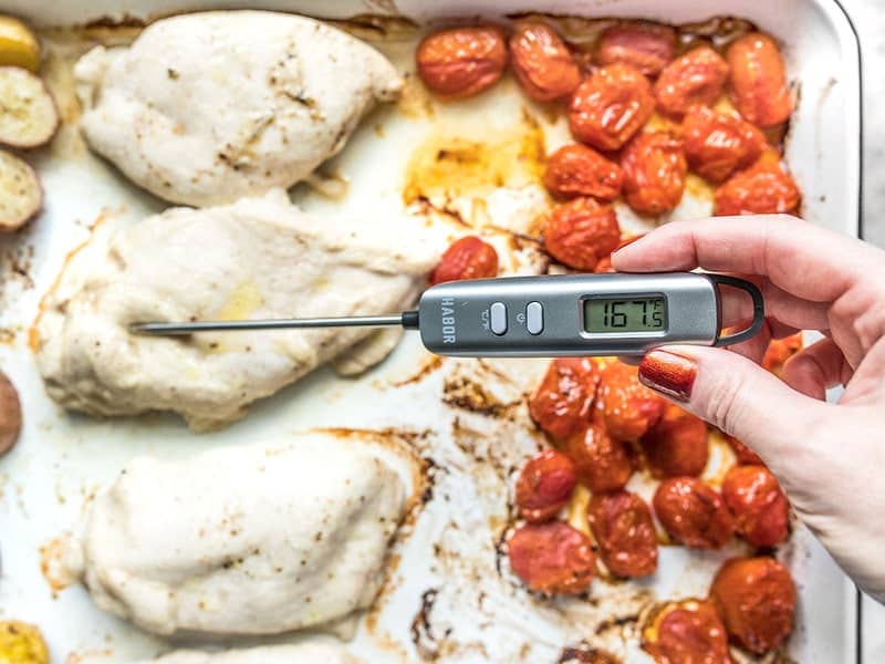 Check internal temperature of chicken 