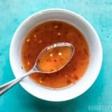 Easy Sweet Chili Sauce close up on a spoon