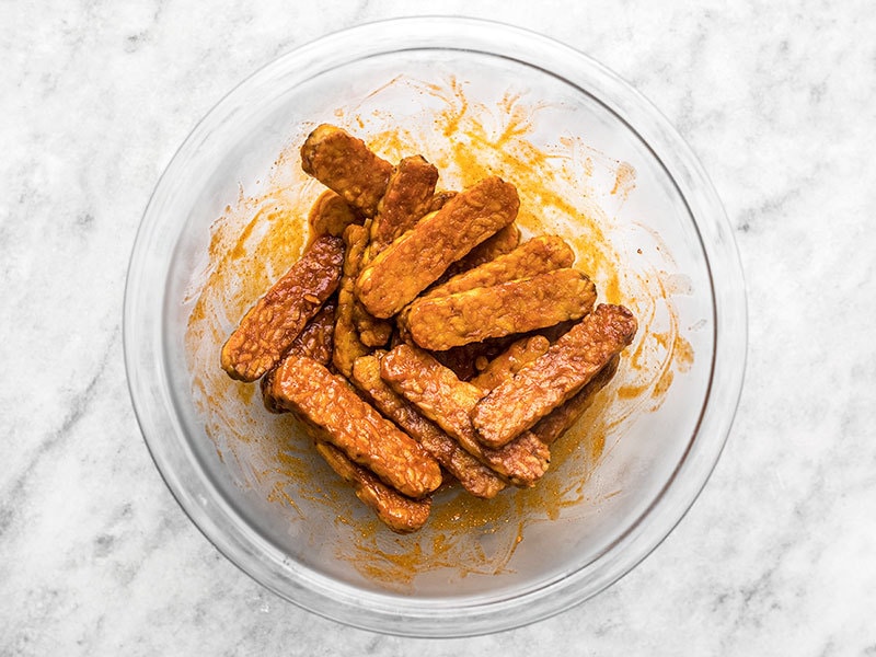 Tempeh Drenched in Buffalo Sauce
