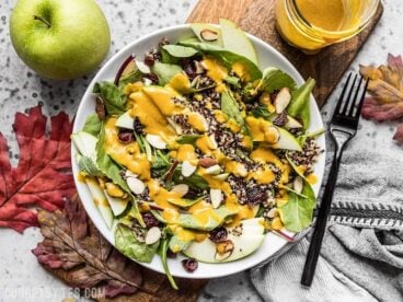 Autumn Quinoa Salad with Lemon Turmeric Dressing ready for serving