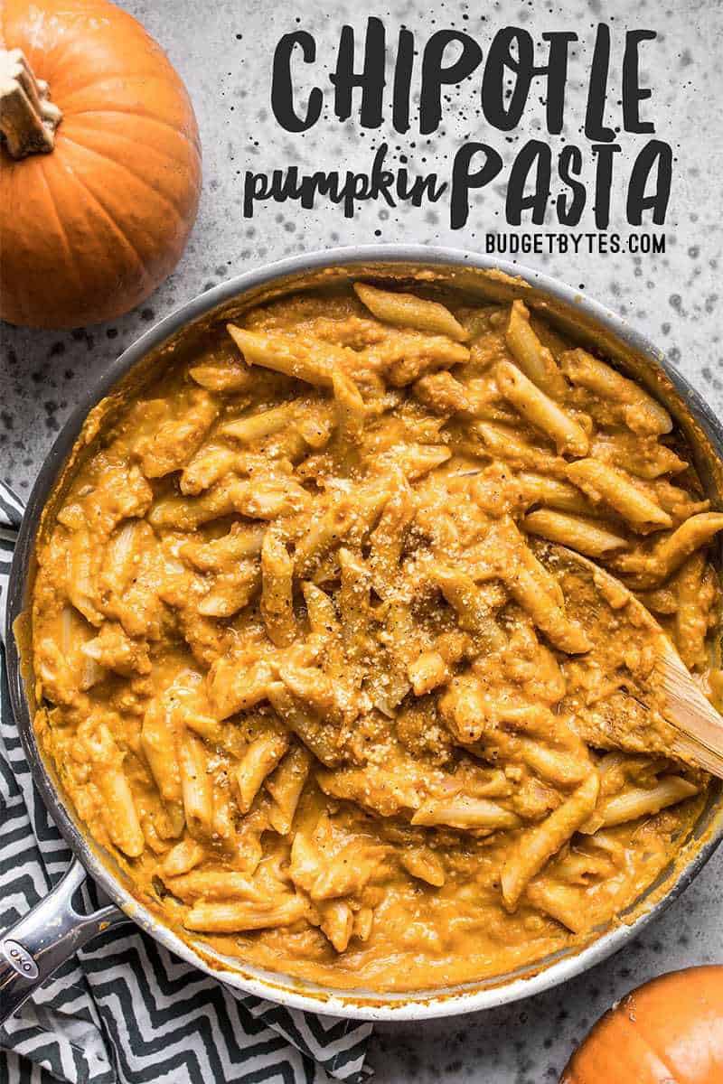 This easy tomato-free Chipotle Pumpkin Pasta is smoky, spicy, creamy, and the perfect way to celebrate fall flavors. Budgetbytes.com