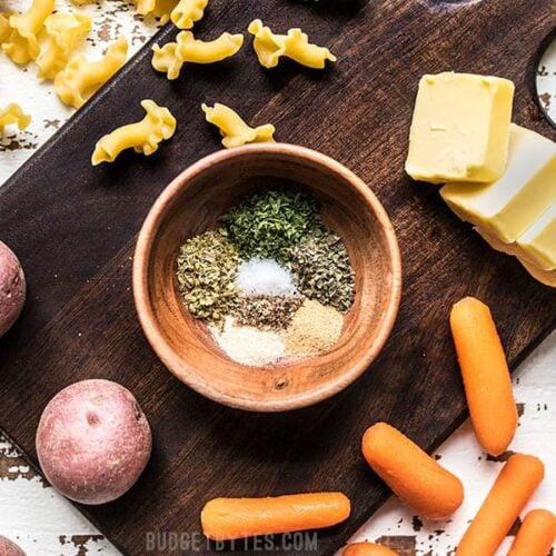 Garlic Herb Seasoning Ingredients with vegetables pasta and butter