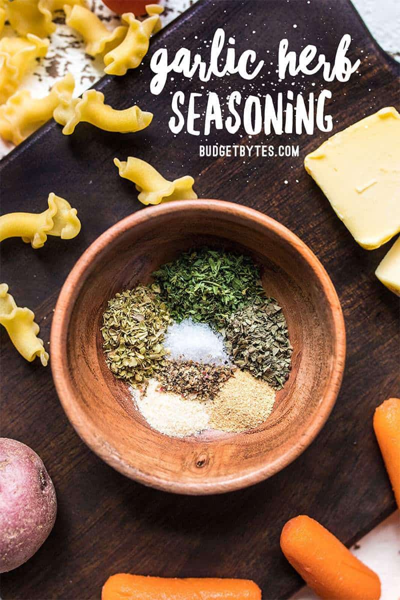 This easy All-Purpose Garlic Herb Seasoning goes great with meat, seafood, vegetables, pasta, rice, and more! Add it to all of your favorite food for a burst of garlicky flavor. Budgetbytes.com