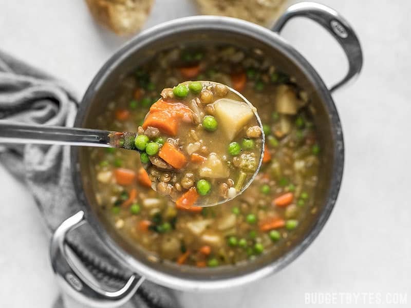 A ladle full of Vegan Winter Lentil Stew