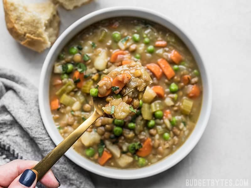 A spoonful of rich and flavorful Vegan Winter Lentil Stew