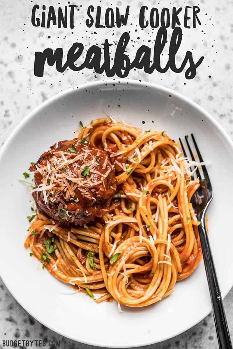 As easy as 1-2-3, these Giant Slow Cooker Meatballs are a fun, easy, and effortless answer to weeknight dinner. Budgetbytes.com