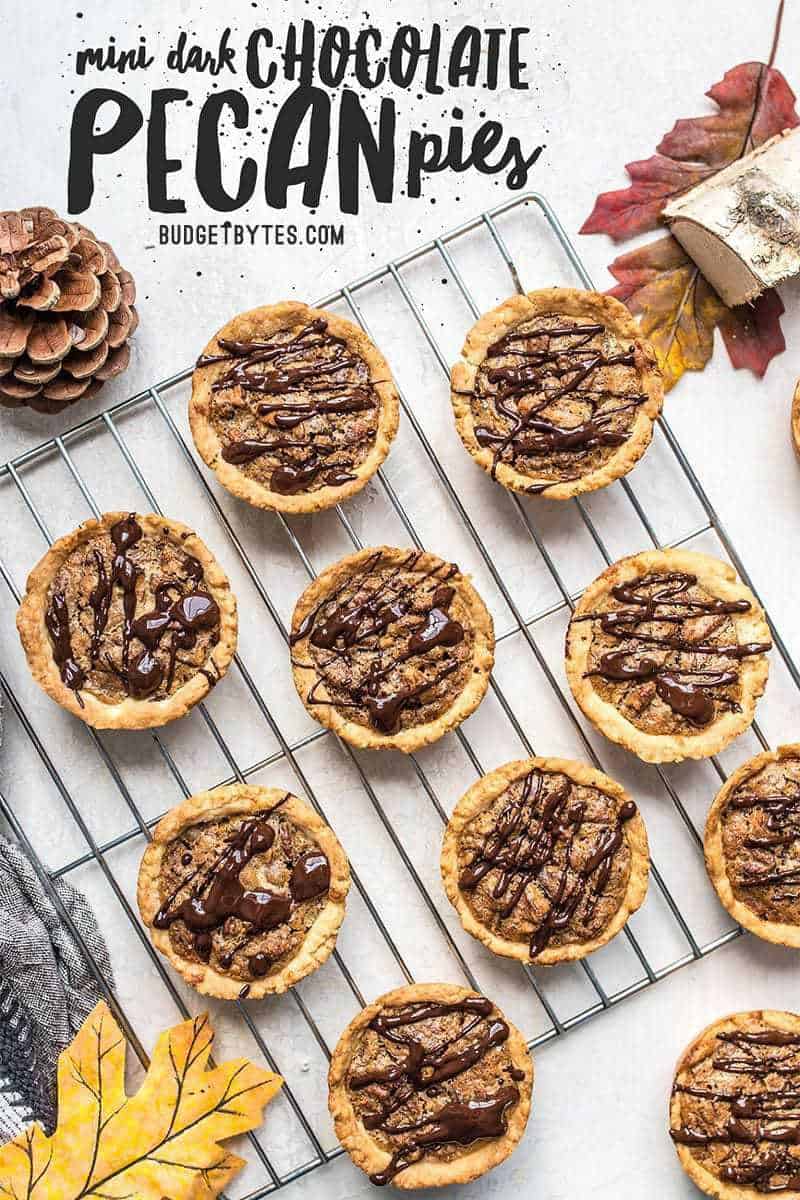These easy Mini Pecan Pies studded with dark chocolate make the perfectly balanced and pre-portioned dessert for all of your holiday gatherings. Budgetbytes.com