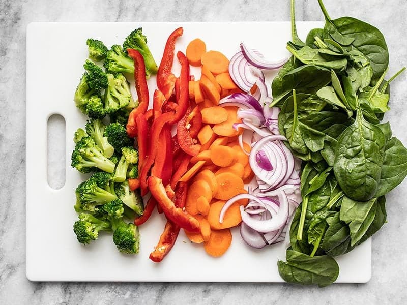 Chopped vegetables on a cutting board