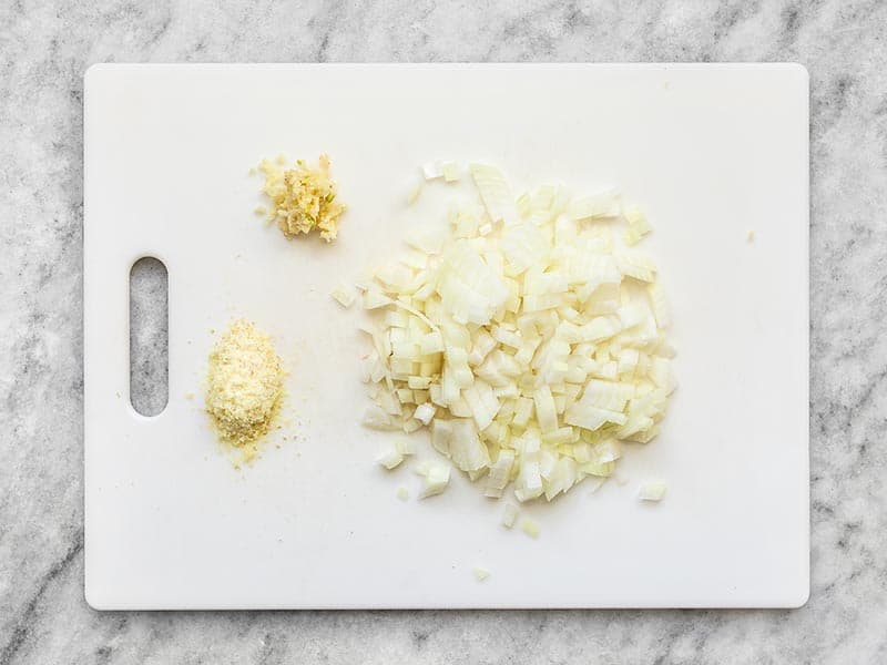 Diced Onion Minced Garlic and Grated Ginger