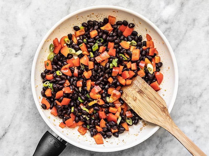 Heat Black Beans and Red Bell Pepper