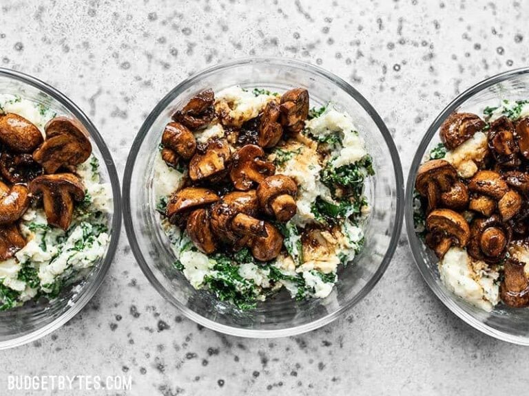 Balsamic Roasted Mushrooms with Herby Kale Mashed Potatoes Budget Bytes