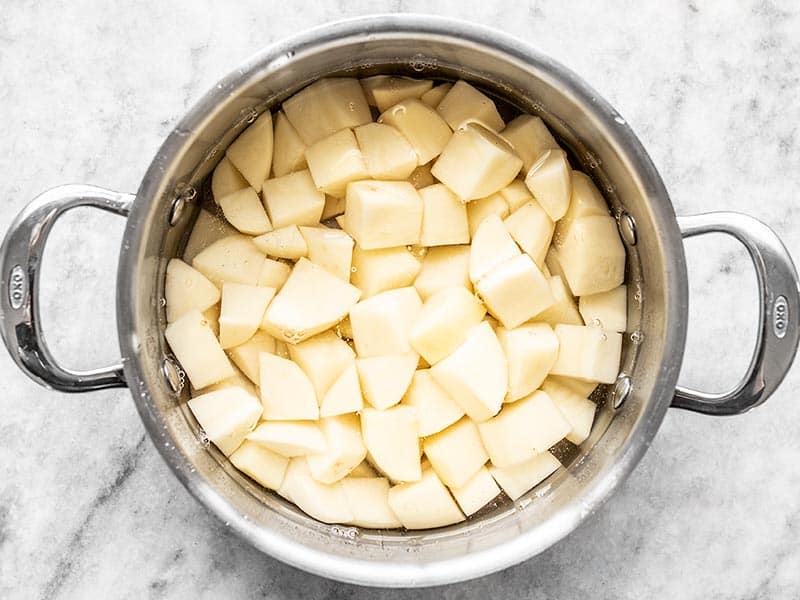 Cubed Potatoes in a Pot of Water