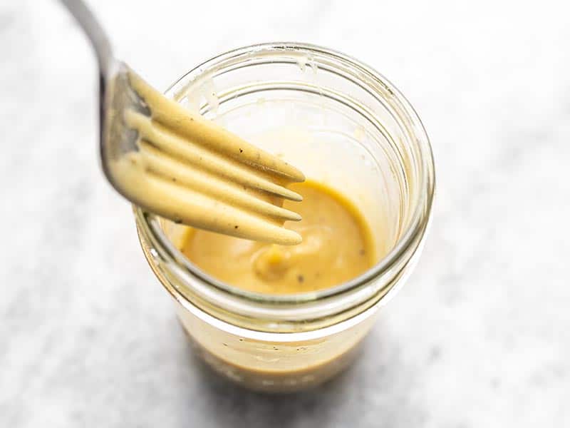 Finished Creamy Dijon Dressing in a jar