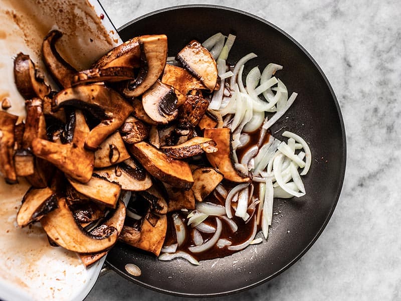 Add Marinated Portobellos to skillet with onion