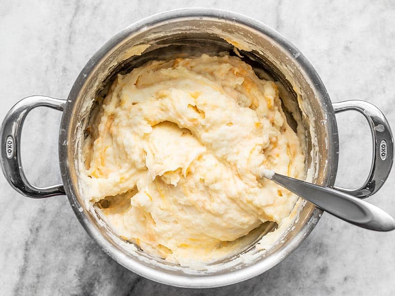 Cheddar Mashed Potatoes finished and in the pot