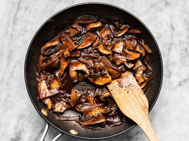 Cooked Gochujang Portobellos in the skillet