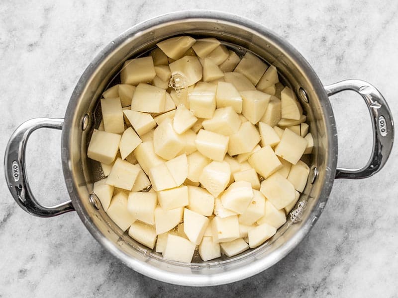 Cubed Potatoes in a stock pot