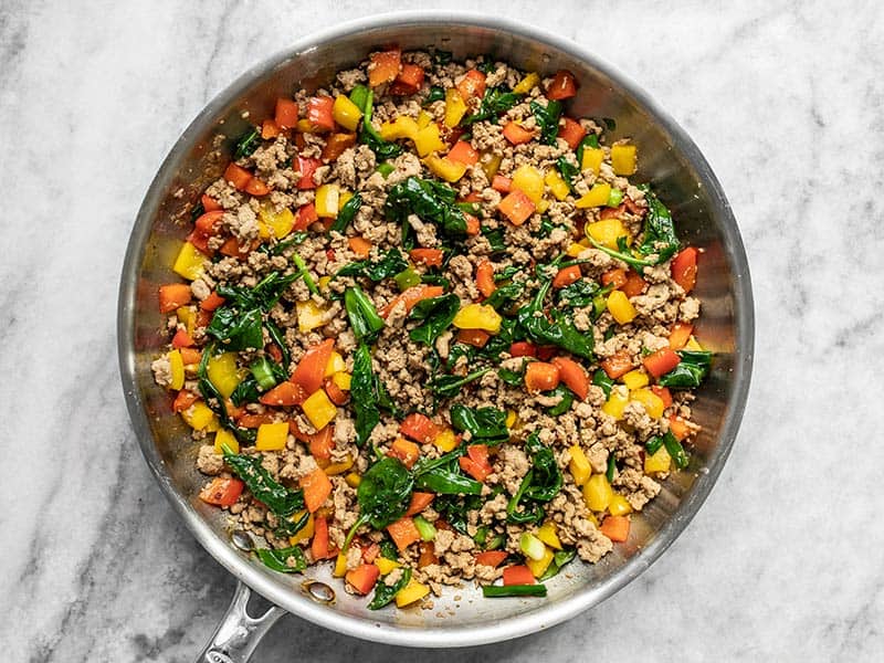 Finished Ground Turkey Stir Fry in the skillet