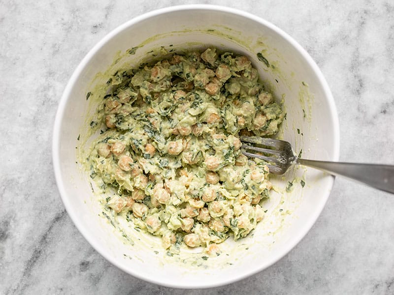 Mashed Scallion Herb Chickpea Salad finished in the bowl